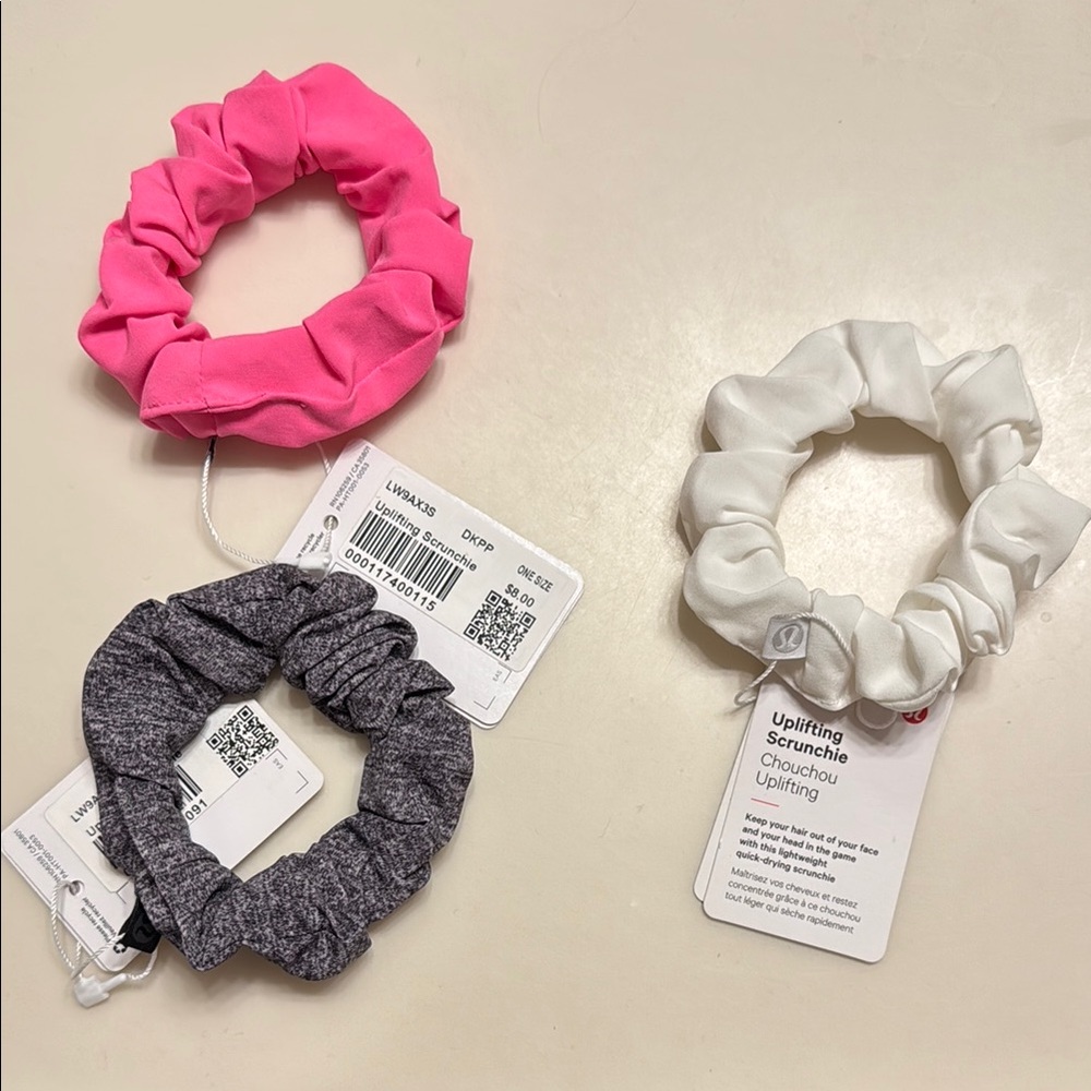 lululemon athletica Pink, Gray, and White Scrunchie Set